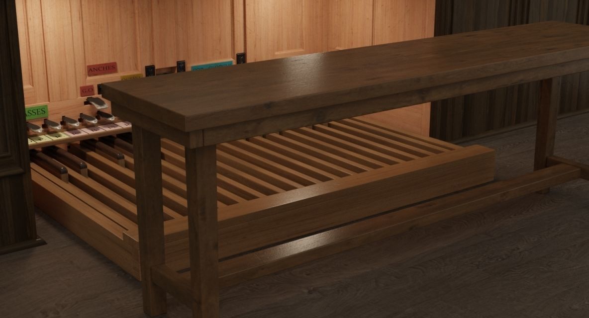 Antique cathedral pipe organ console 3D model_6