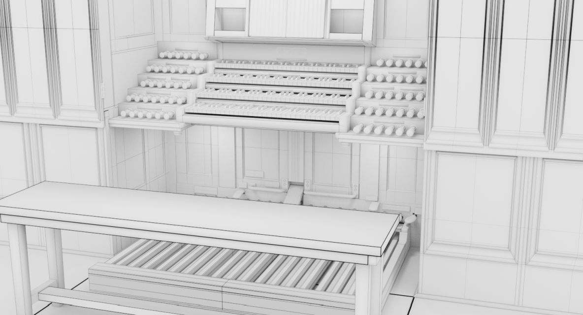 Antique cathedral pipe organ console 3D model_15