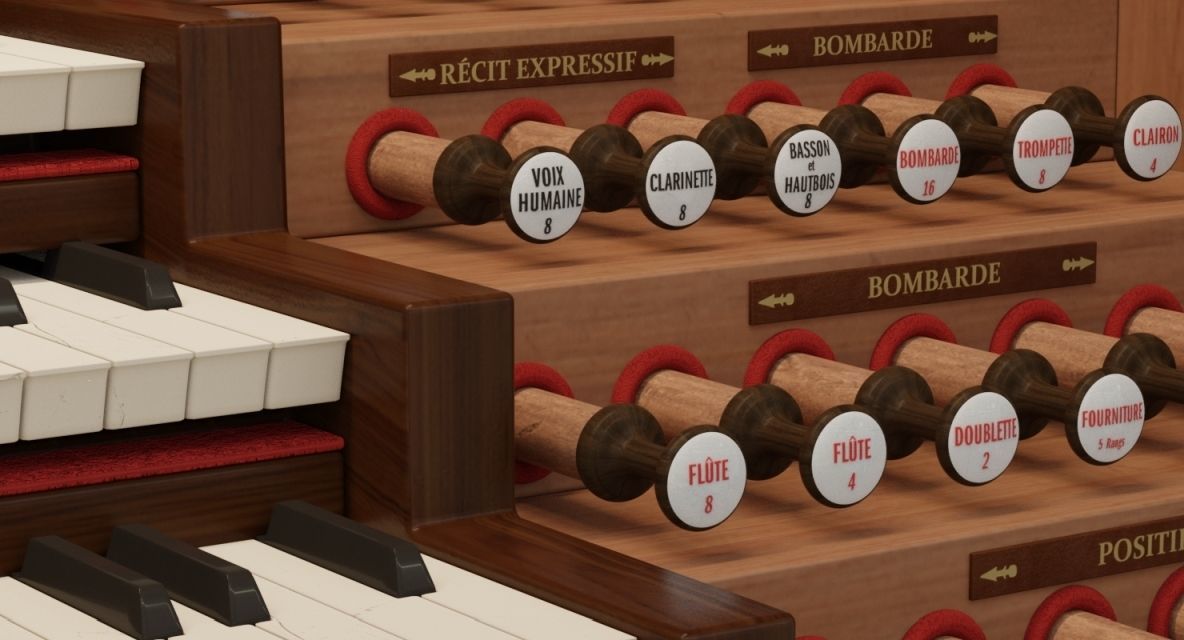 Antique cathedral pipe organ console 3D model_4