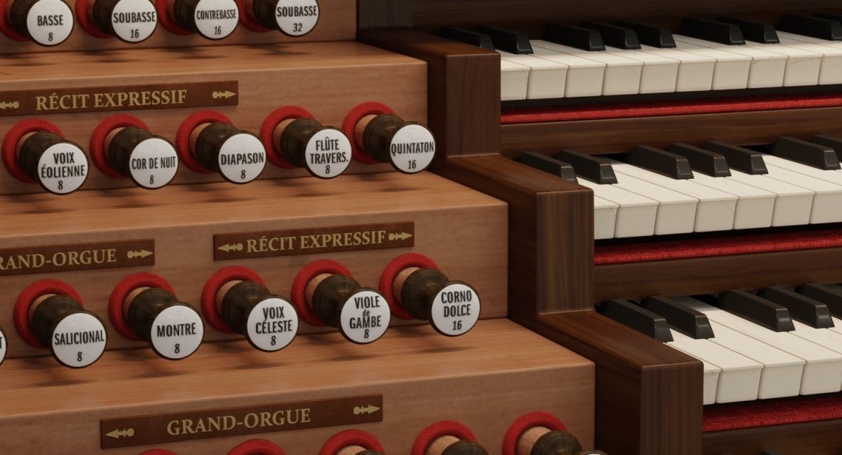 Antique cathedral pipe organ console 3D model_1