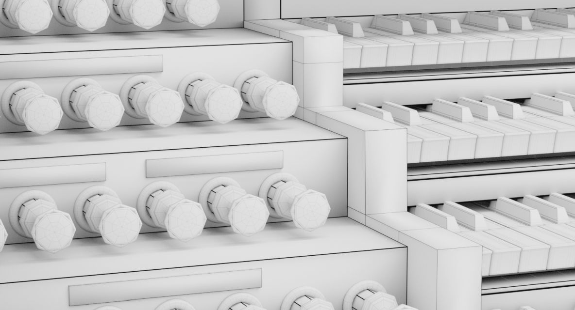 Antique cathedral pipe organ console 3D model_14