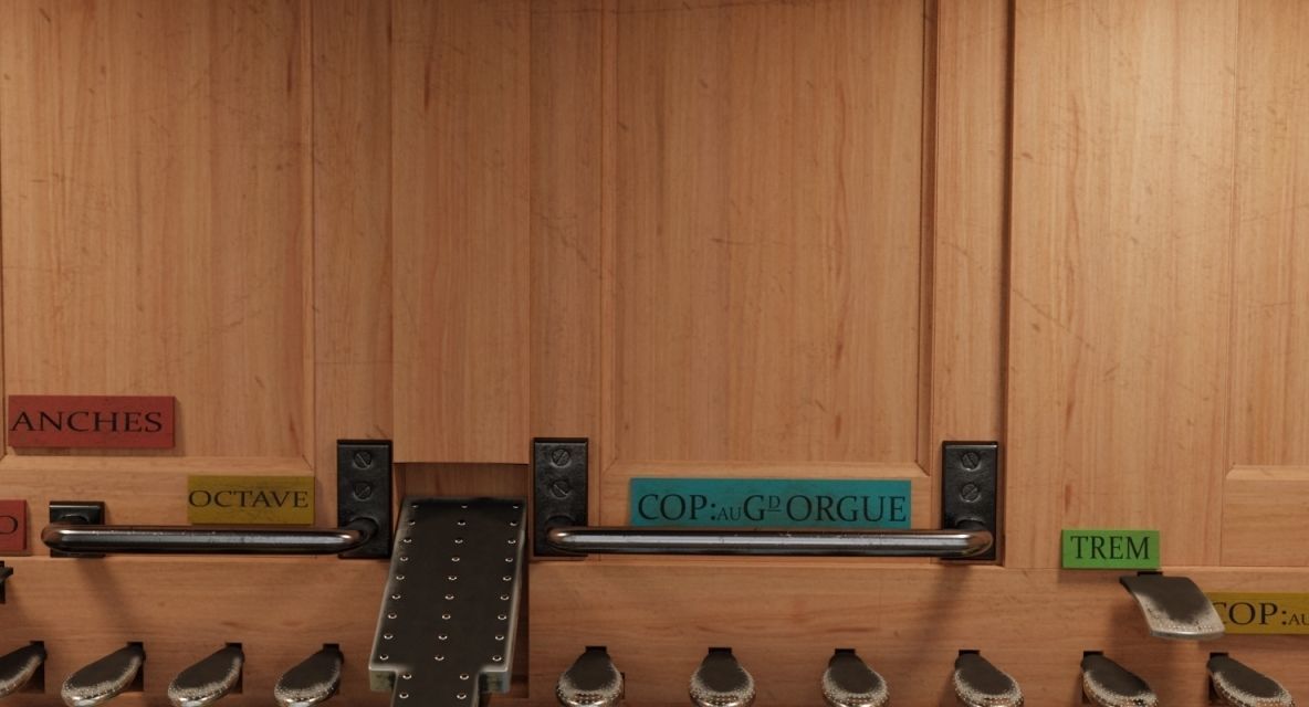 Antique cathedral pipe organ console 3D model_7