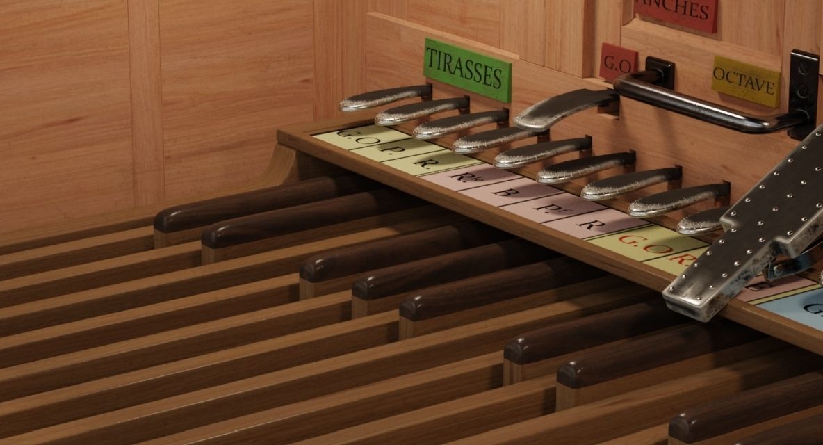 Antique cathedral pipe organ console 3D model_10