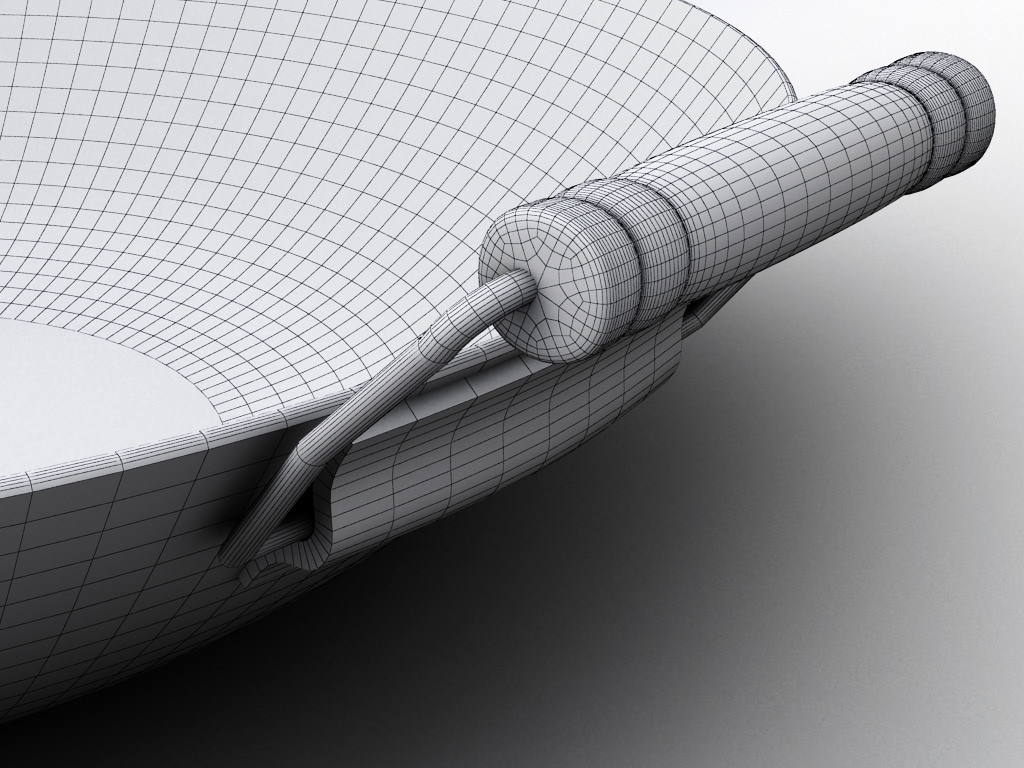 WOK 2 with wooden handle 3D model_6
