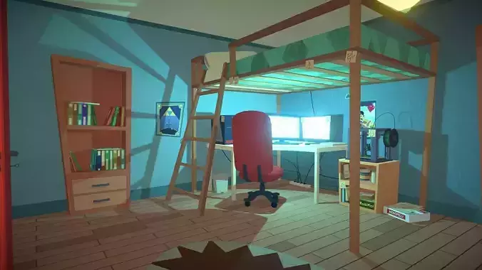 Lowpoly stylized room asset