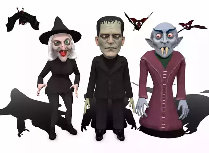 Halloween characters pack rigged animated 3D models  Low-poly 3D model