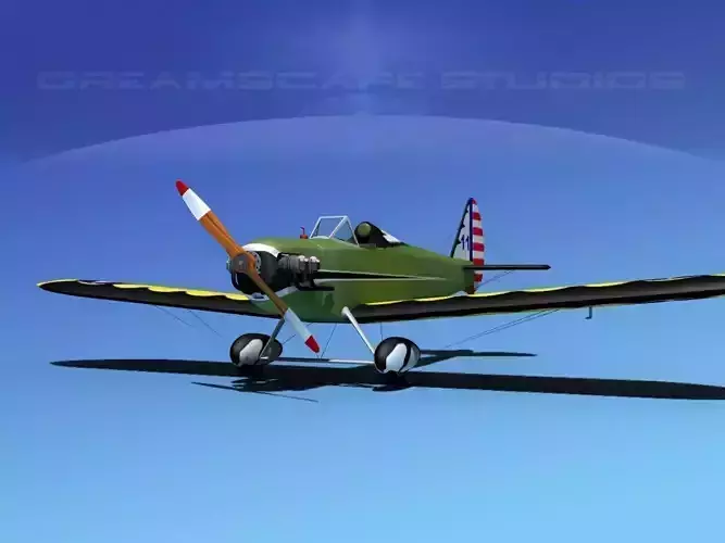 Flybaby old airplane flying in sky 3D model