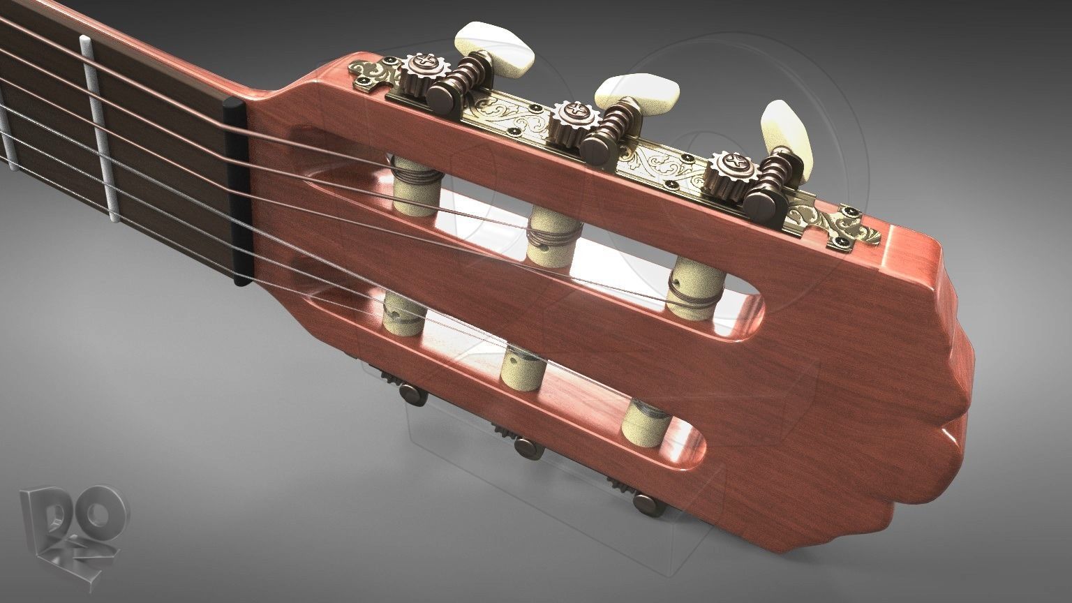 Classic guitar with cutaway 3D model_4