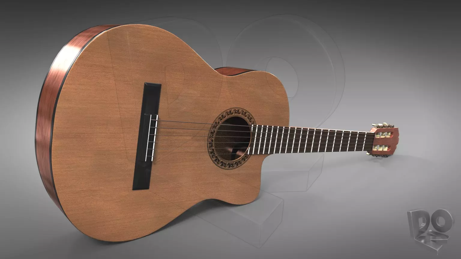 Classic guitar with cutaway 3D model_0