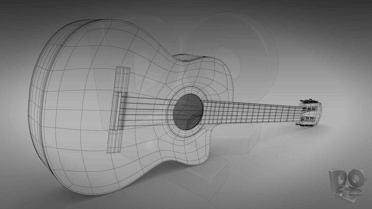 Classic guitar with cutaway 3D model_1