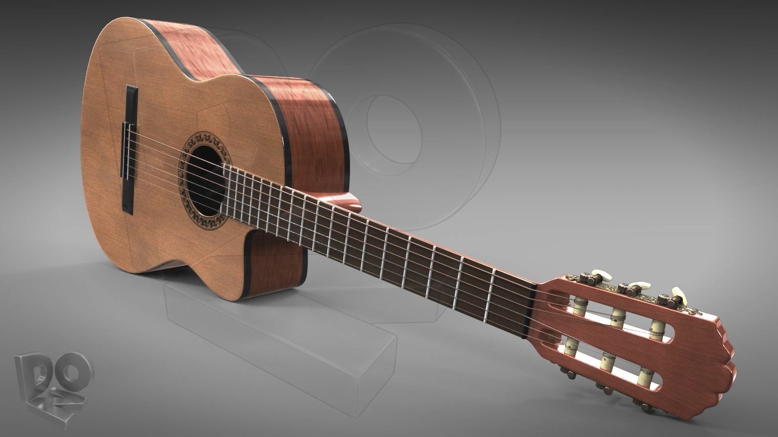 Classic guitar with cutaway 3D model_2