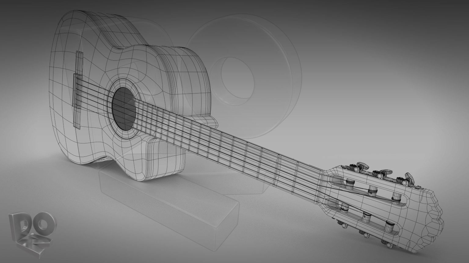 Classic guitar with cutaway 3D model_3