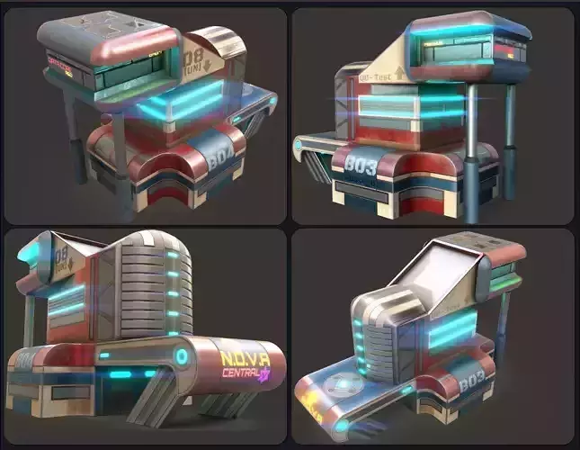 sci fi Building - Cyberpunk design - Game-Ready Low-poly 3D model