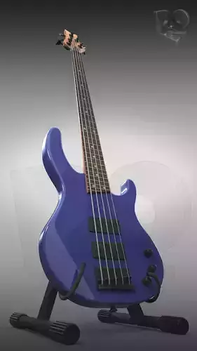 Five string electric bass guitar with stand 3D model