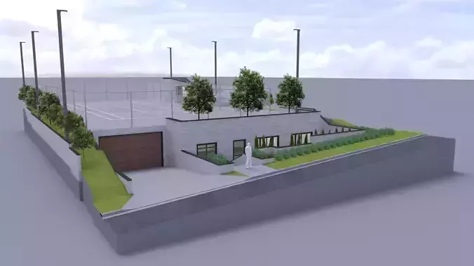 Subterranean Garage with tennis court