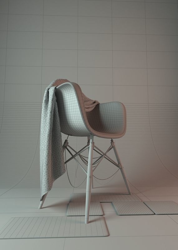 Chair eames with fur rug 3D model_2