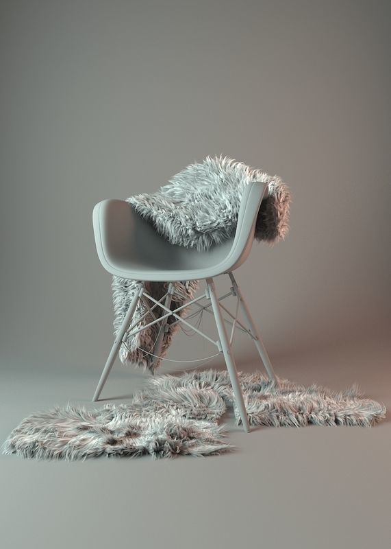 Chair eames with fur rug 3D model_1