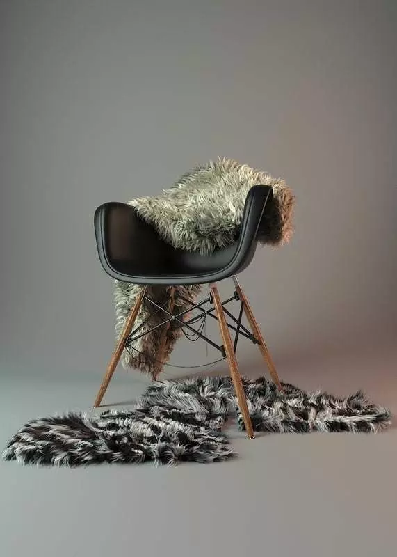 Chair eames with fur rug 3D model_0