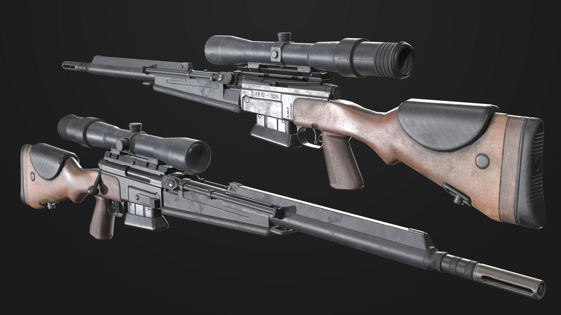 FR-F2 Sniper Rifle Low-poly 3D model_4