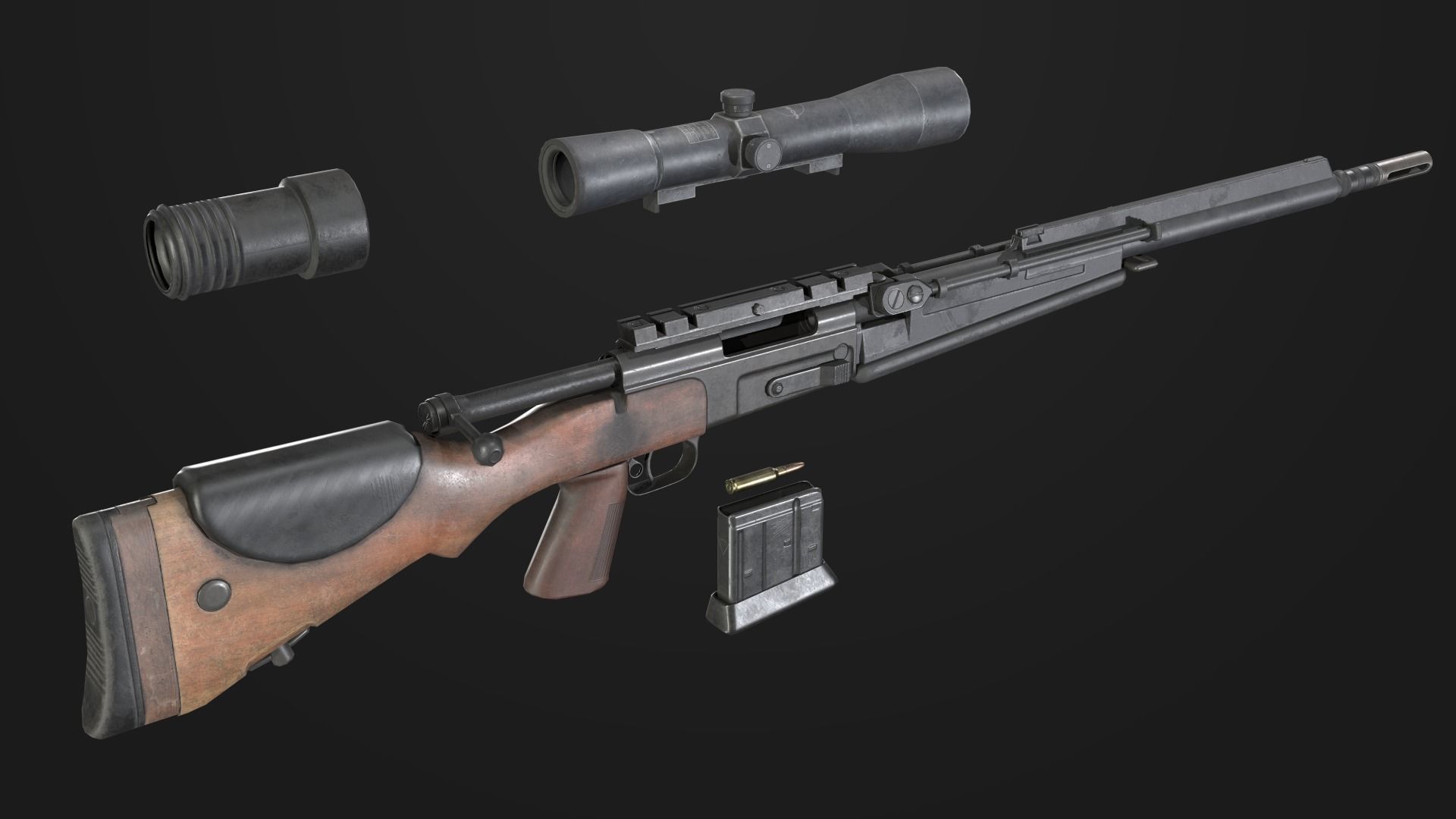 FR-F2 Sniper Rifle Low-poly 3D model_6