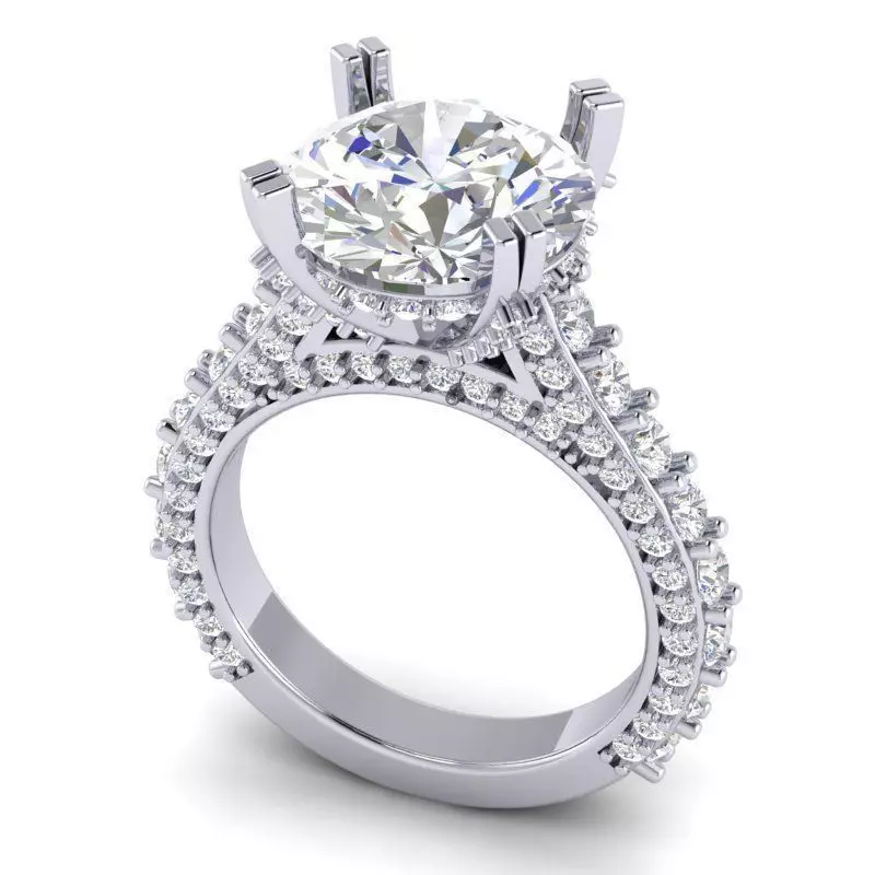 DER-1469a round brilliant cut diamond engagement ring in gold 3D print model_0