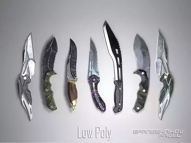 PBR Knife pack Low-poly 3D model