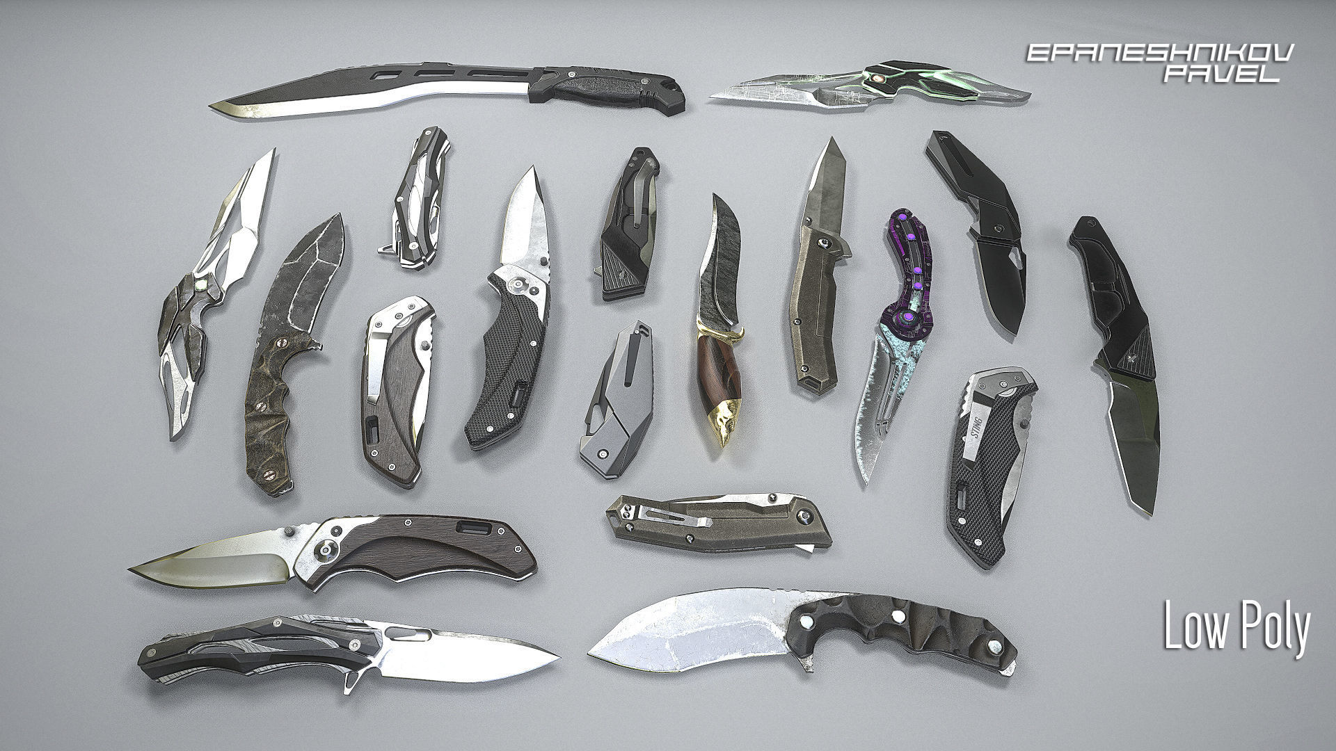 PBR Knife pack 10 Low-poly 3D model_3