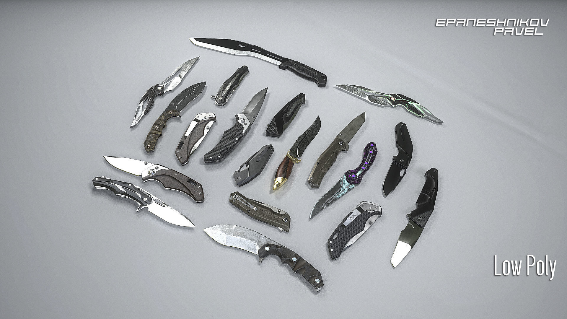PBR Knife pack 10 Low-poly 3D model_2