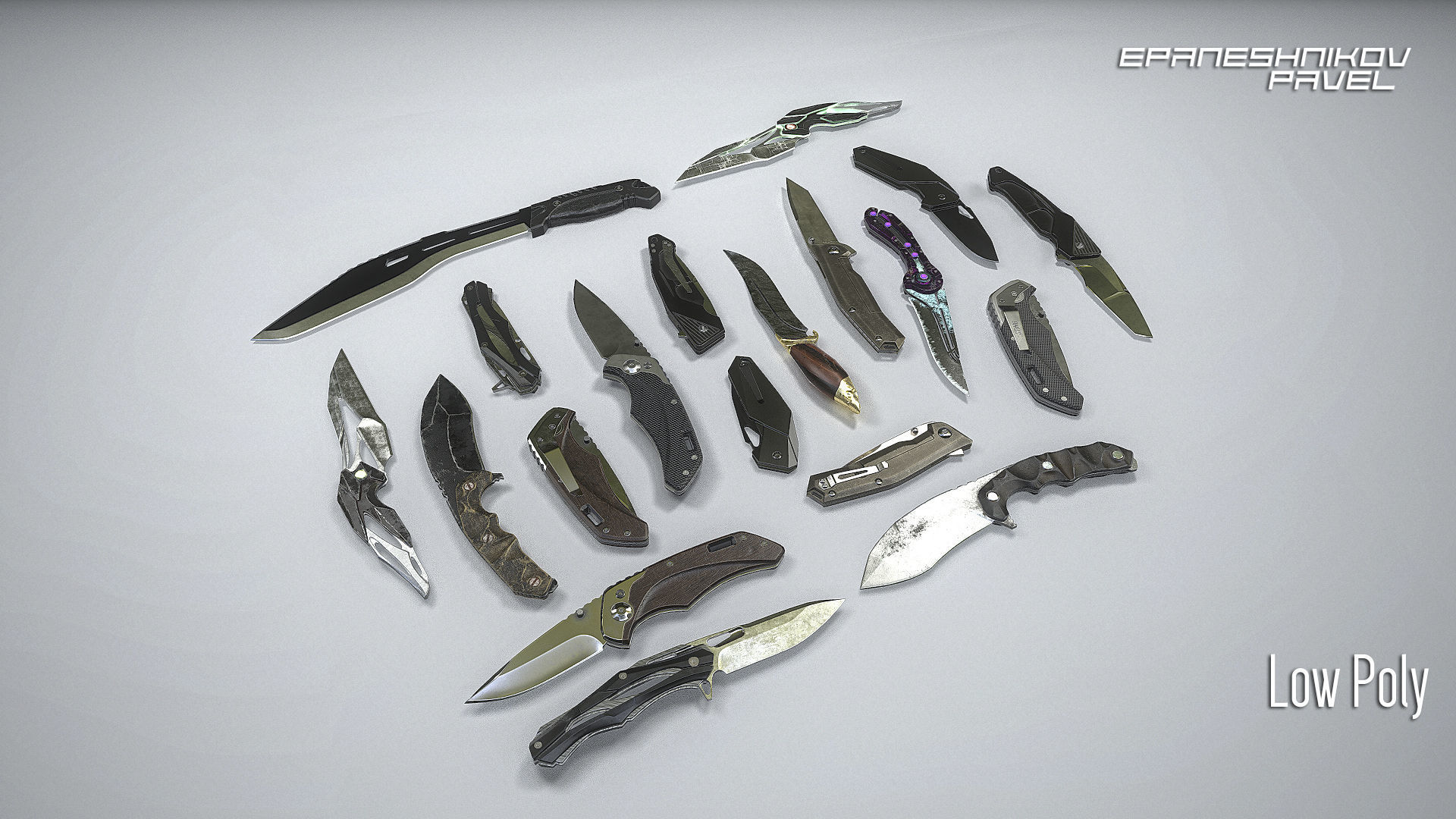 PBR Knife pack 10 Low-poly 3D model_1