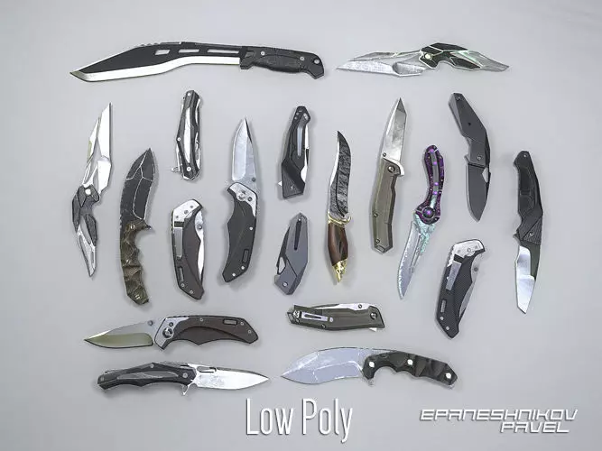 PBR Knife pack 10 Low-poly 3D model_0