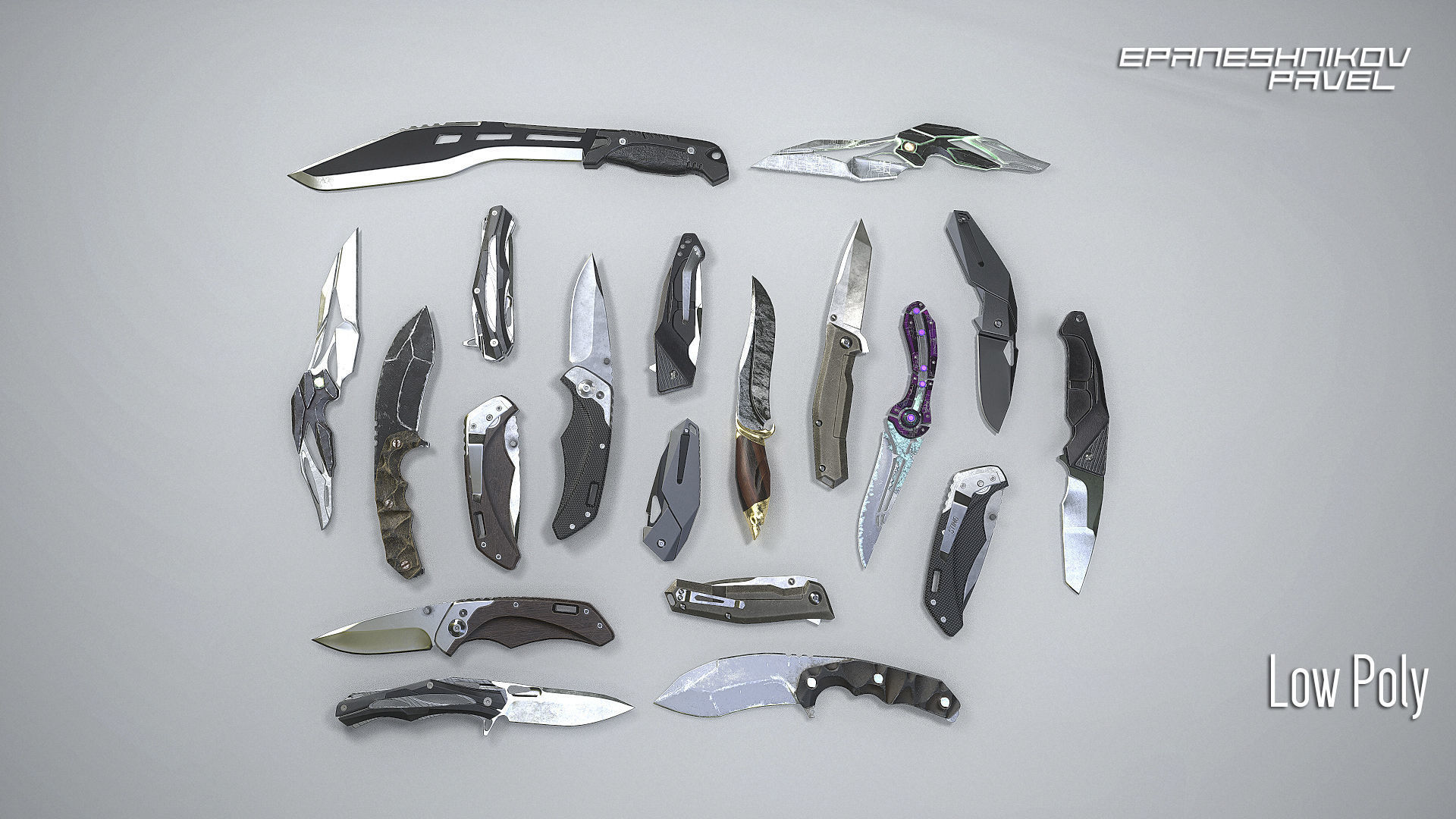 PBR Knife pack 10 Low-poly 3D model_4