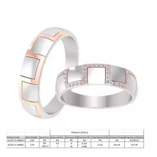 AL1ZE-C1-CB068 gold and rose gold wedding band with diamonds