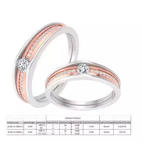 AL1ZE-C1-CB031 two rings with diamonds in rose and gold 3D print model