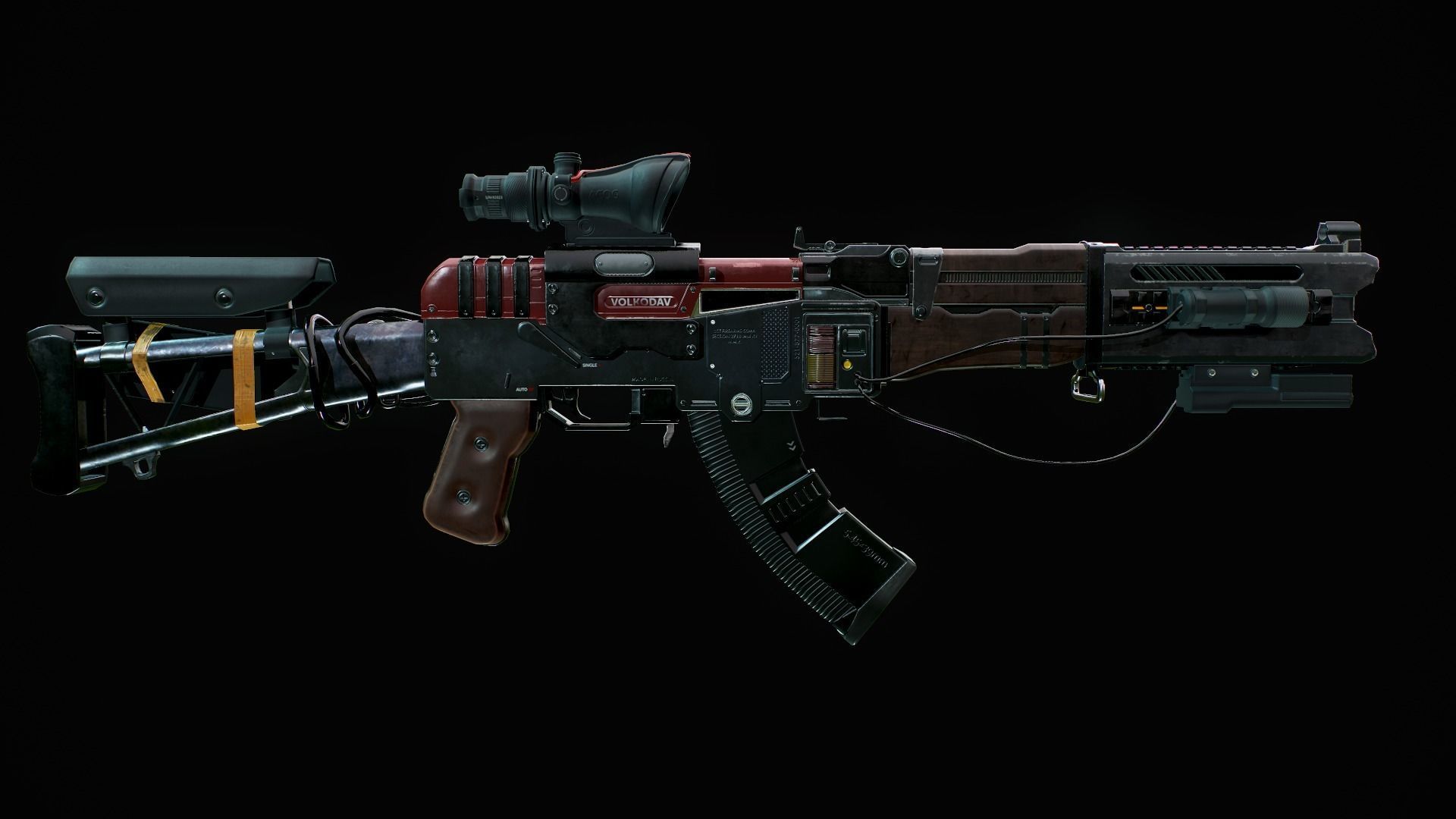 Assault Rifle - AK Volkodav Low-poly 3D model_7