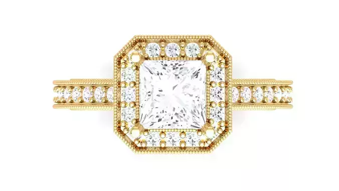 D38027 princess cut diamond halo engagement ring gold