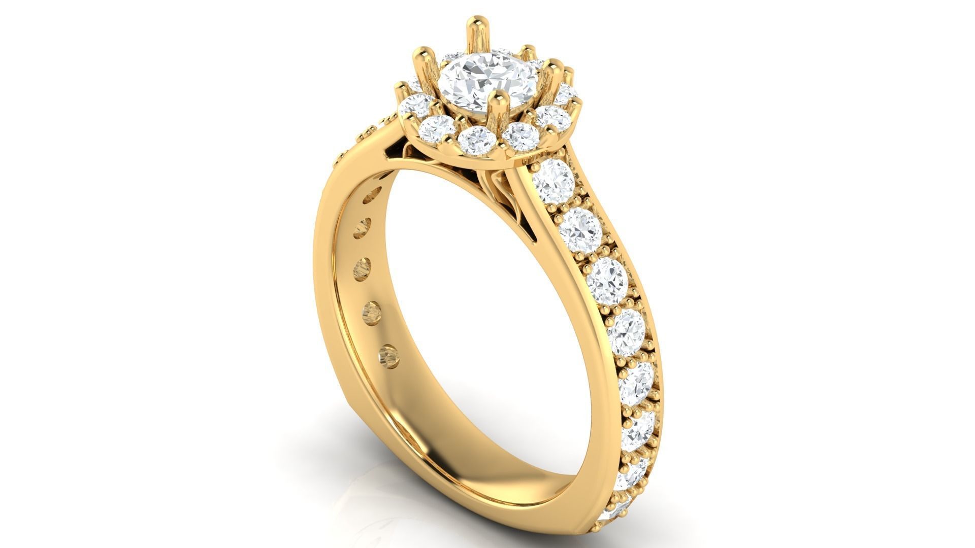 D37964 gold engagement ring with diamonds 3D print model_3