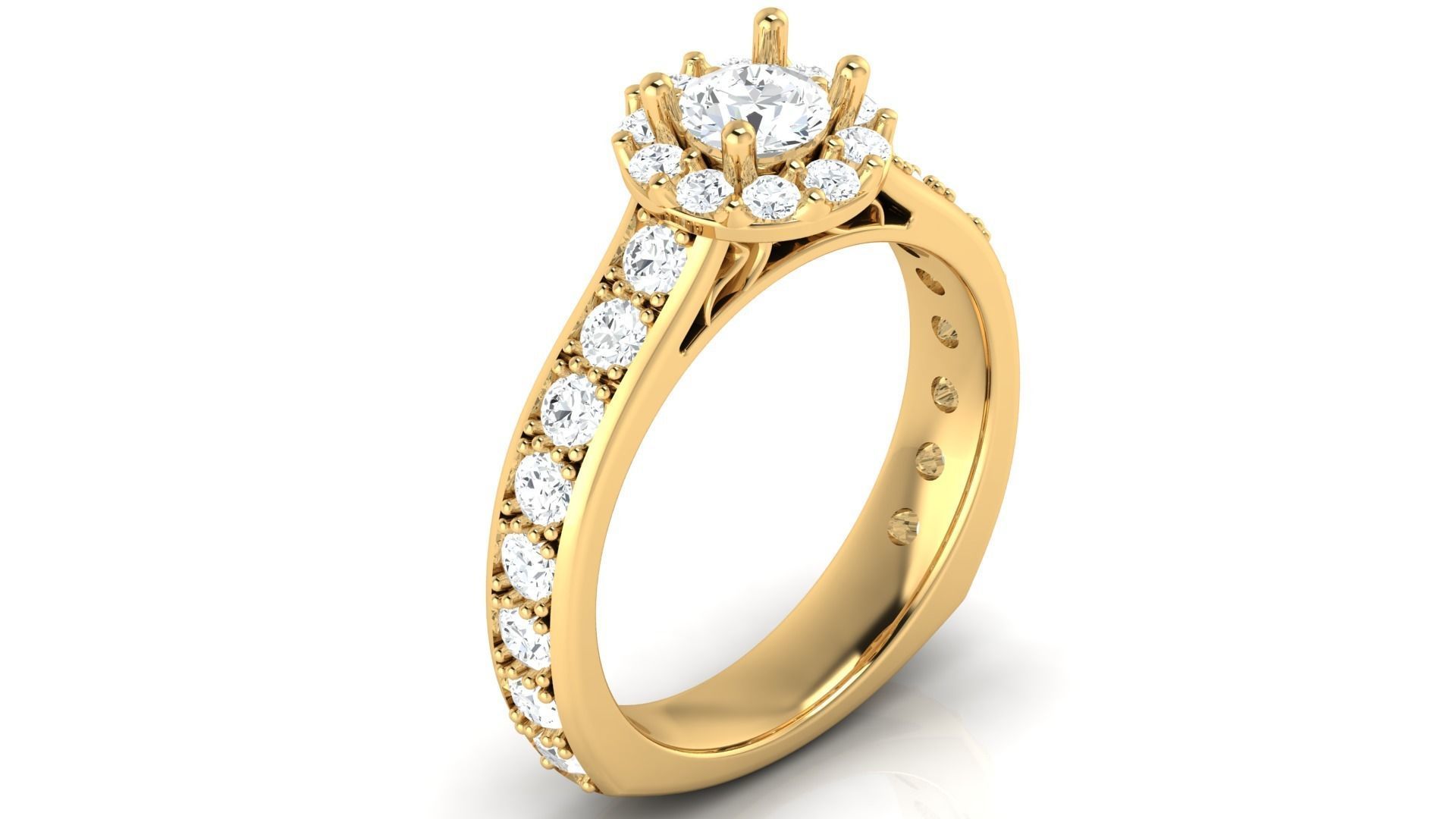 D37964 gold engagement ring with diamonds 3D print model_4