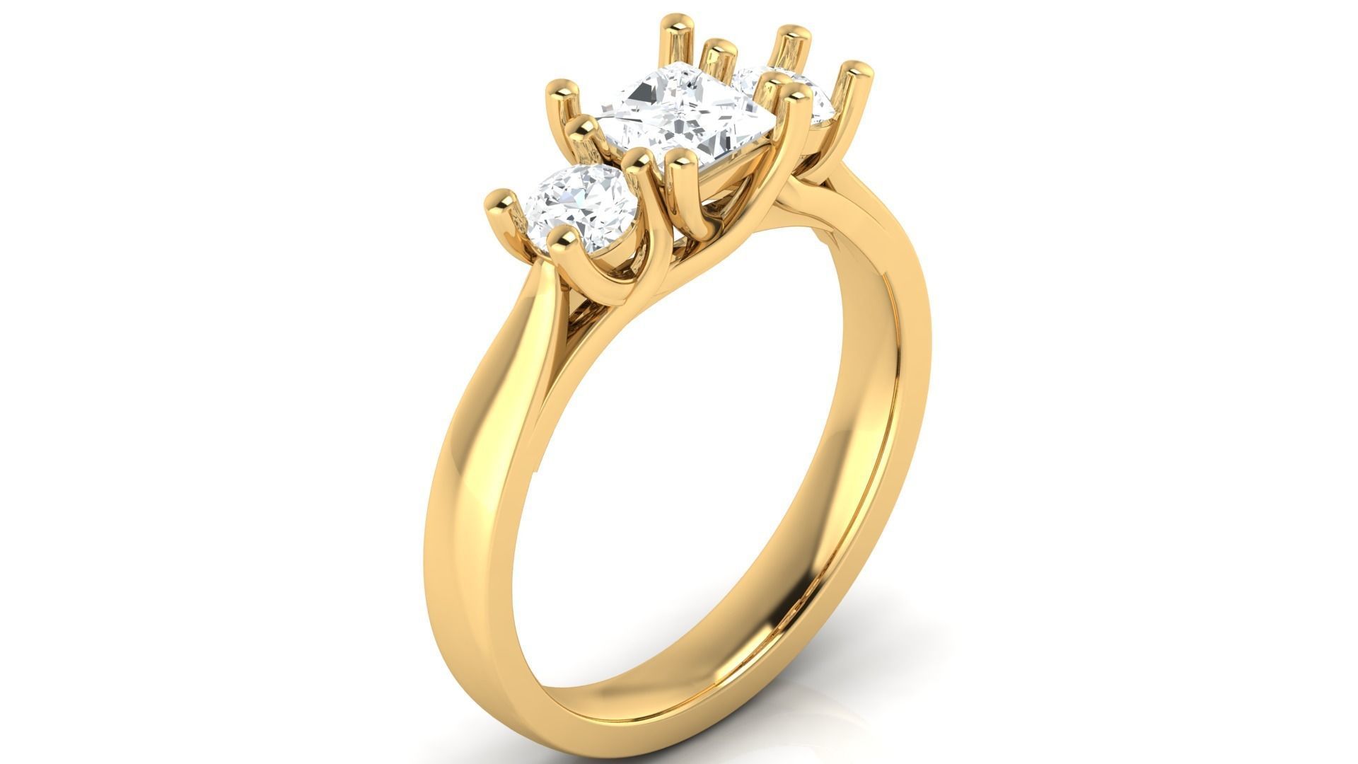D36924 princess cut diamond ring gold 3D print model_4