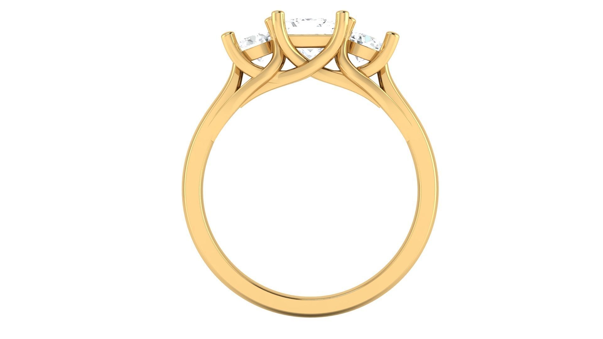 D36924 princess cut diamond ring gold 3D print model_1