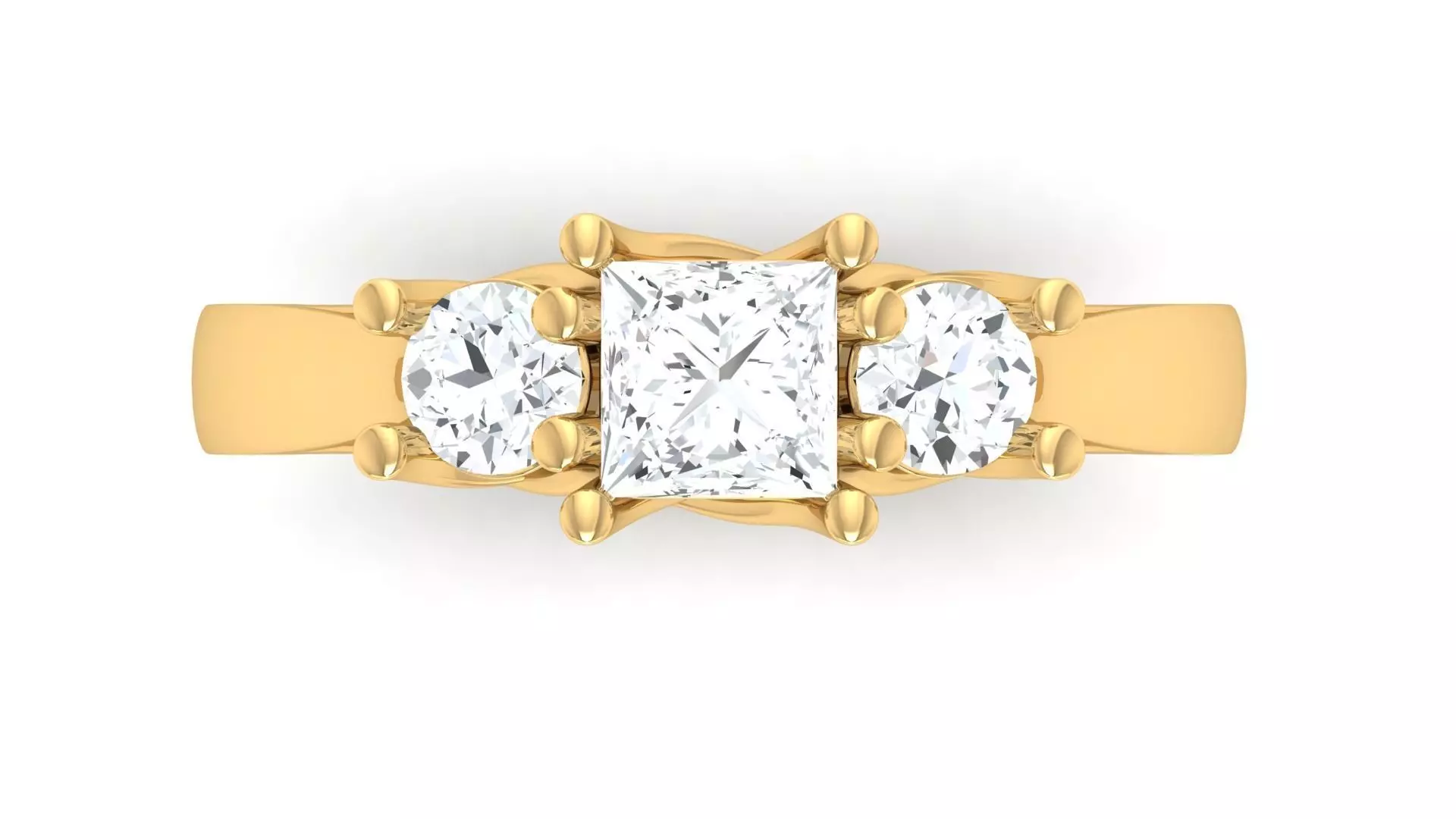 D36924 princess cut diamond ring gold 3D print model_0