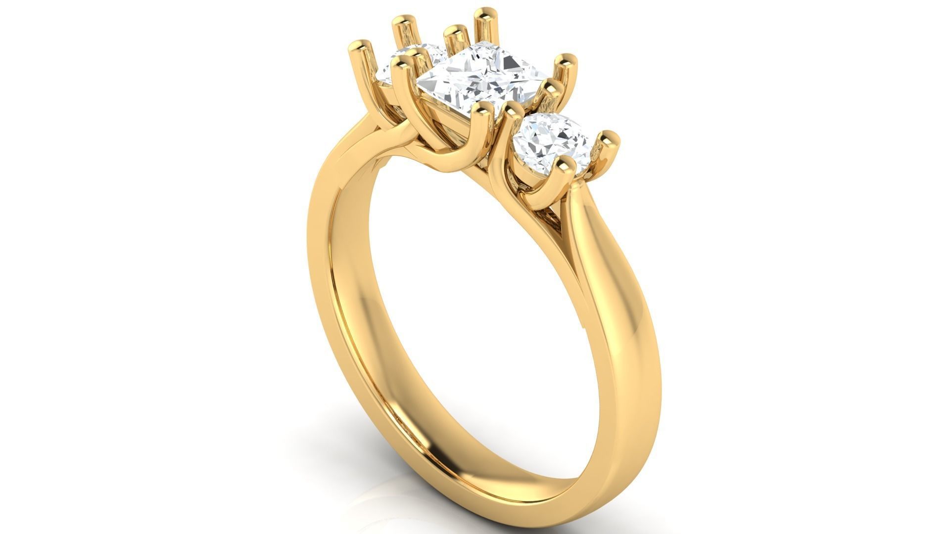 D36924 princess cut diamond ring gold 3D print model_3