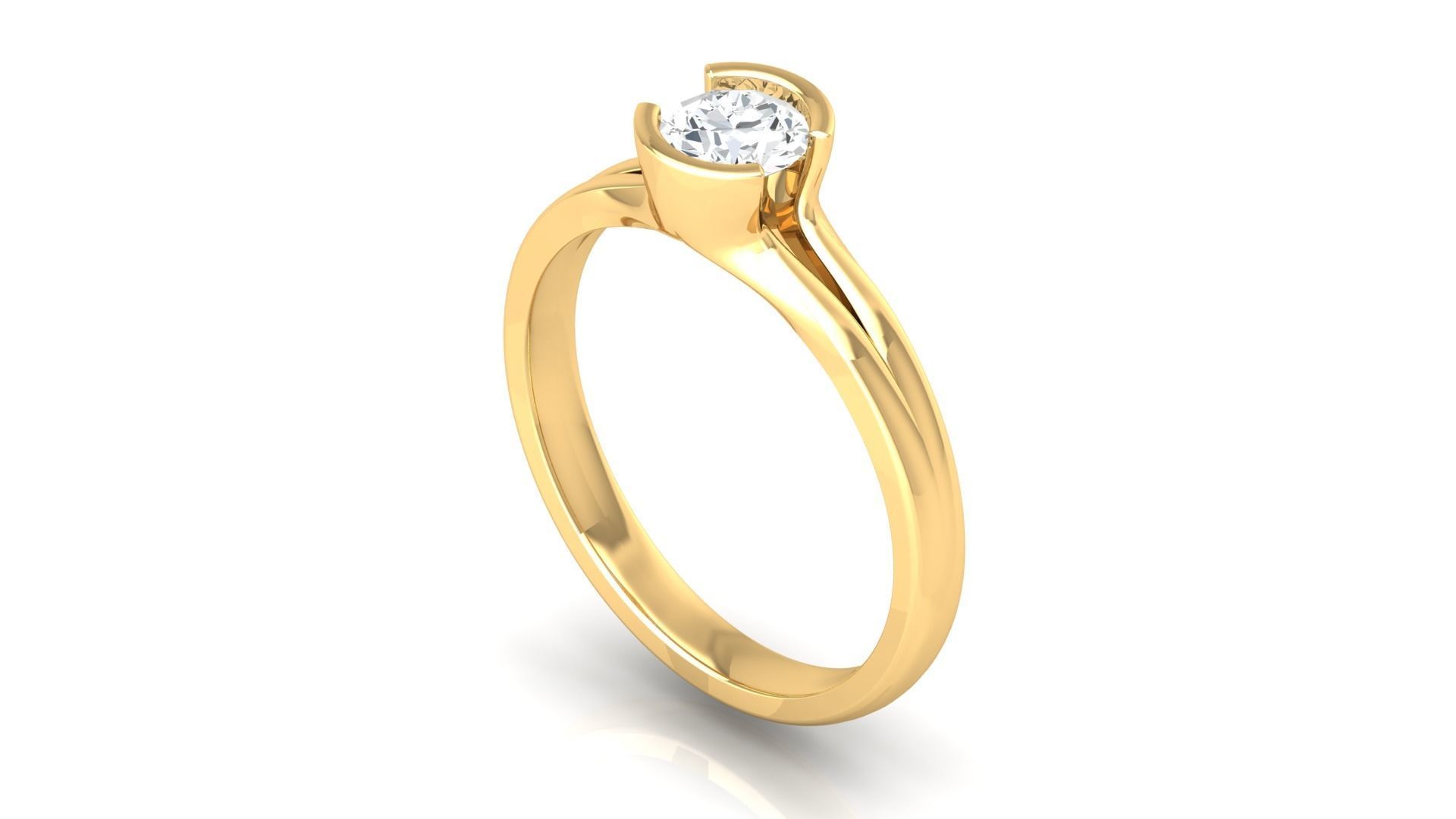 D36624 gold ring with oval cut diamond 3D print model_4