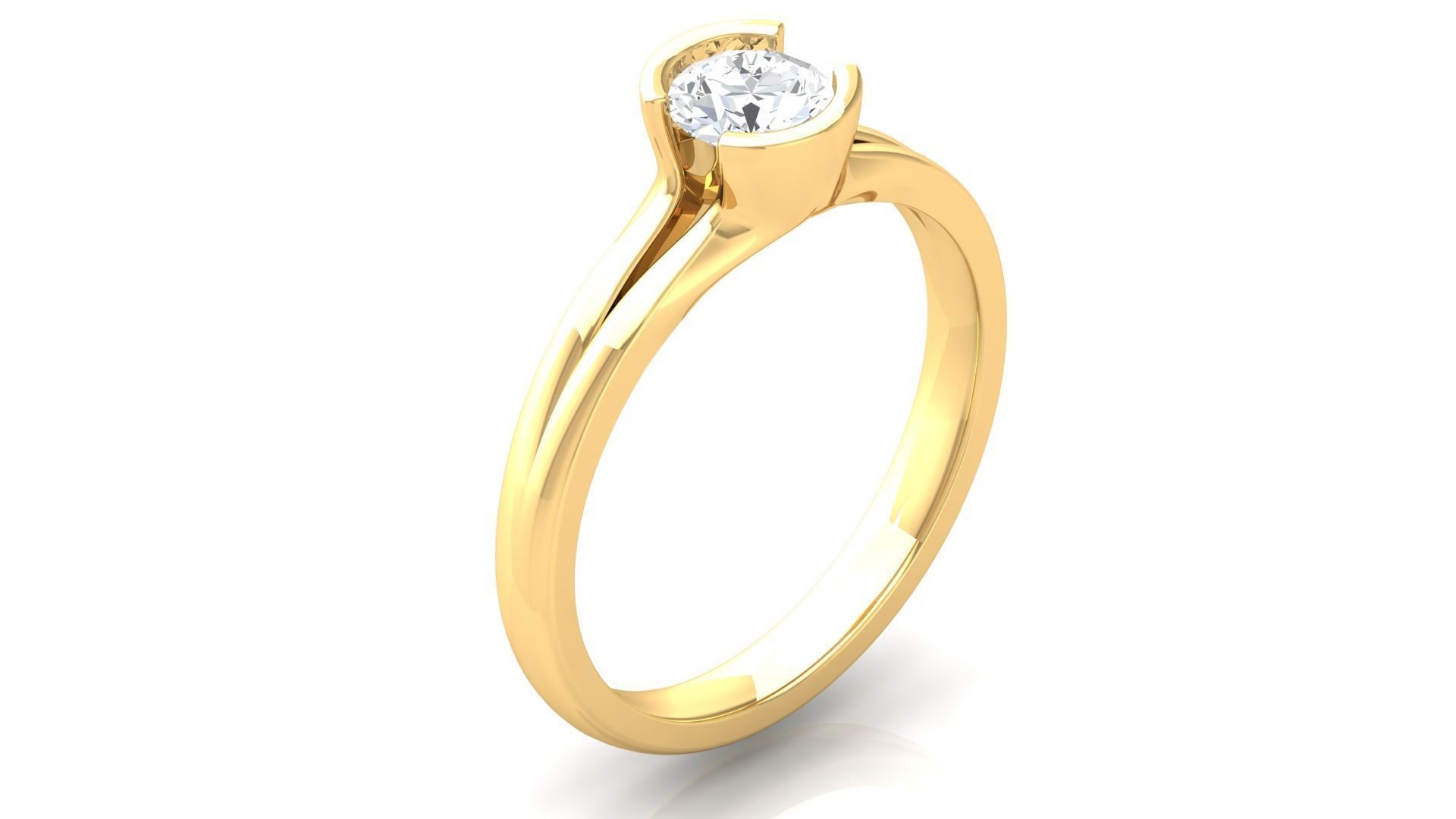 D36624 gold ring with oval cut diamond 3D print model_3