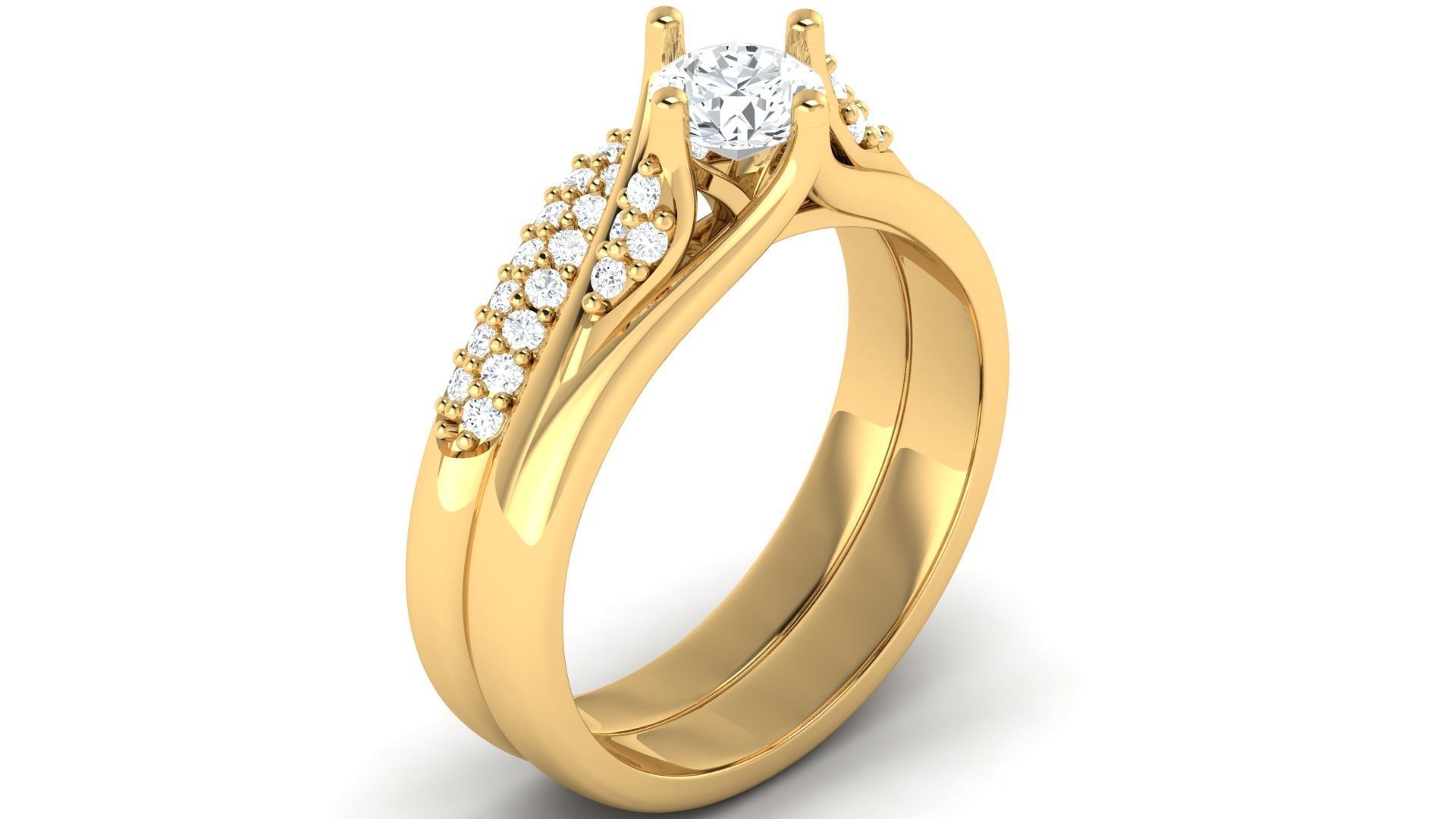 D36008 gold engagement ring set with oval cut diamond 3D print model_8