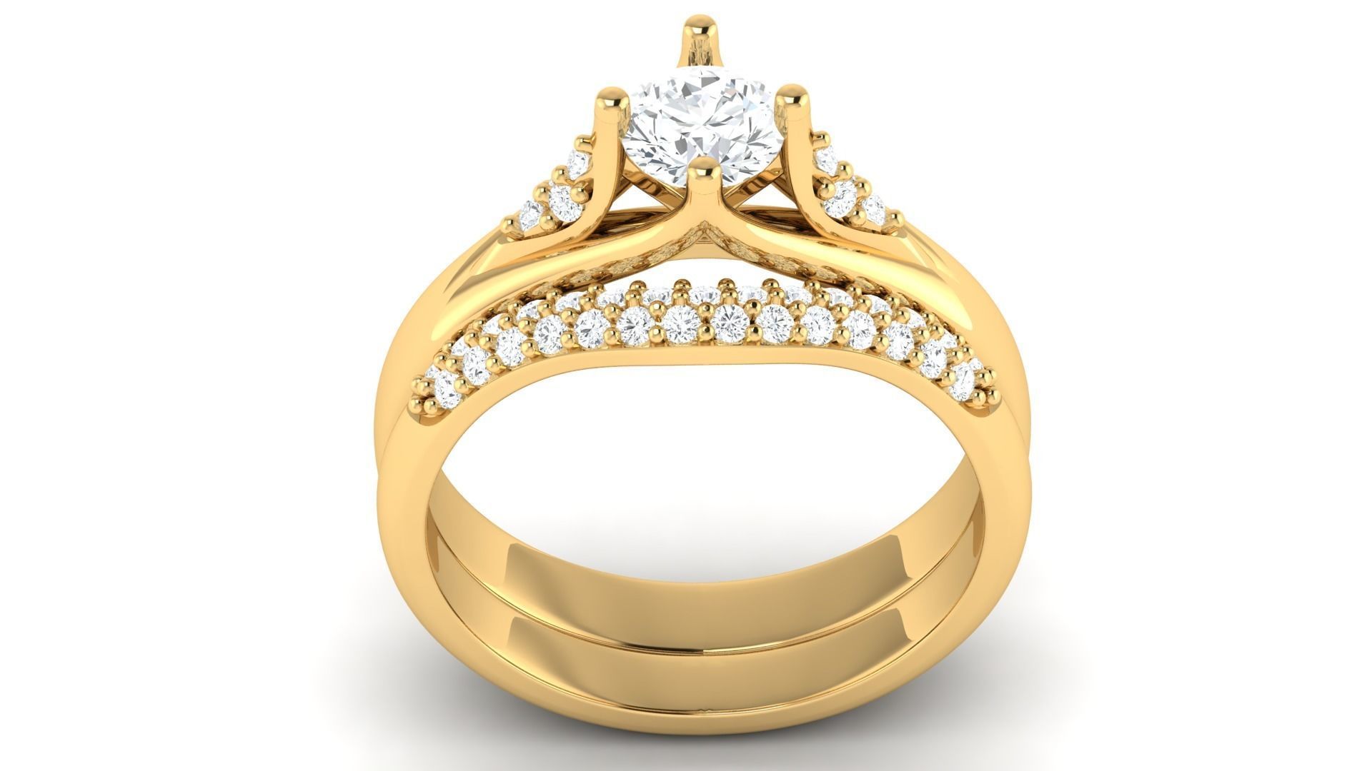 D36008 gold engagement ring set with oval cut diamond 3D print model_9