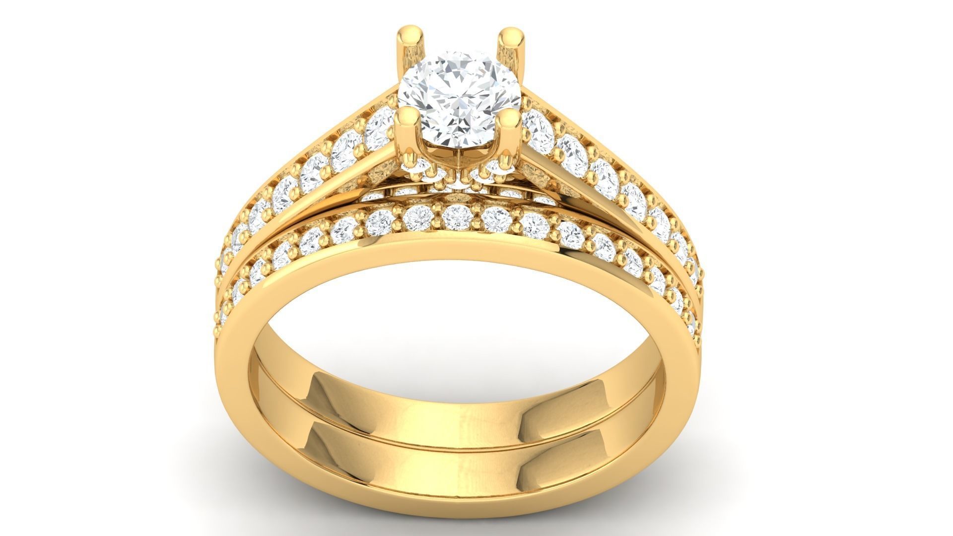 D36006 gold engagement ring set with oval cut diamond 3D print model_7