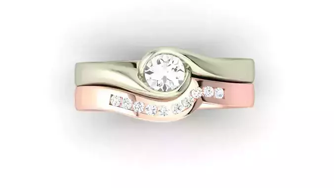 D32622 wedding ring set in rose gold and gold