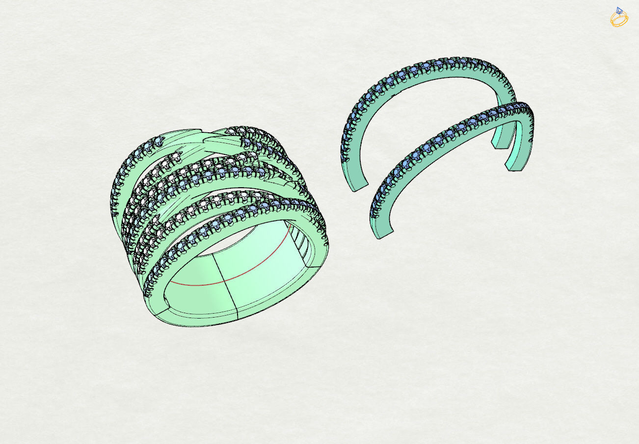 multi rows 2 ton ring 3D print model_3