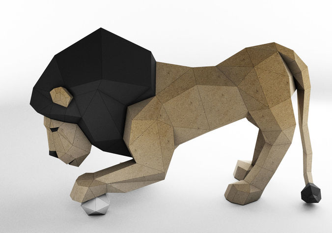 Lowpoly lion papercraft 3D print model