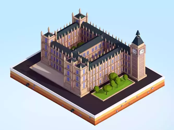 Cartoon Low Poly Big Ben Landmark Low-poly 3D model